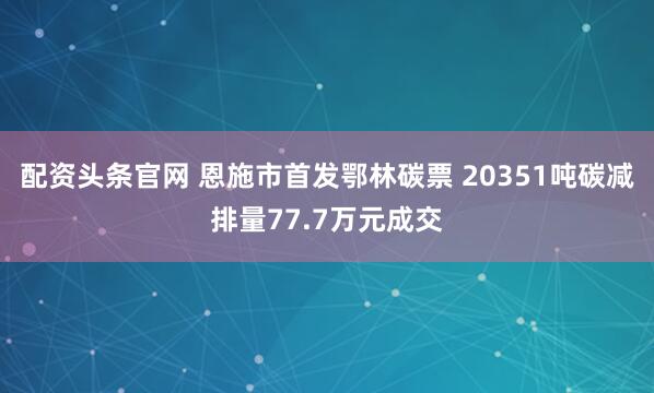 配资头条官网 恩施市首发鄂林碳票 20351吨碳减排量77.7万元成交